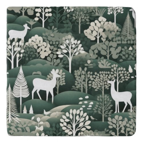 Fawn Forest in Green and White Trivet