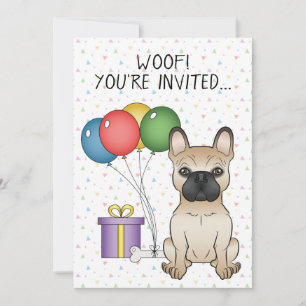 Fawn French Bulldog Cartoon Dog - Birthday Invitation