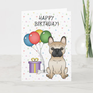 Fawn French Bulldog Cartoon Dog Happy Birthday Card