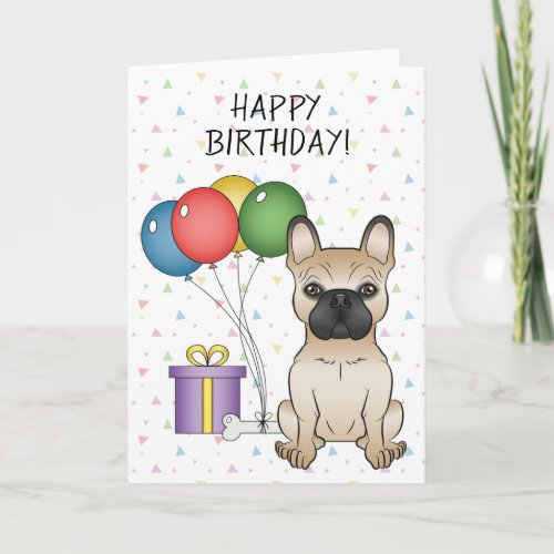 Fawn French Bulldog Cartoon Dog Happy Birthday Card