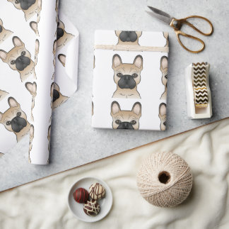 Fawn French Bulldog Cartoon Dog Head Pattern Wrapping Paper