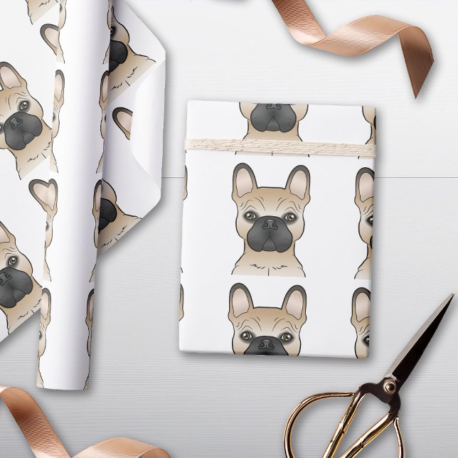Fawn French Bulldog Cartoon Dog Head Pattern Wrapping Paper (Creator Uploaded)