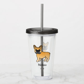 Fawn French Bulldog Cute Cartoon Dog &amp; Name Acrylic Tumbler