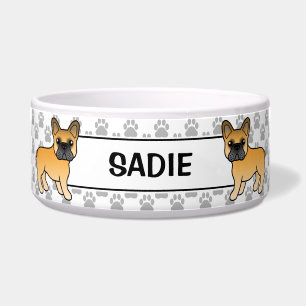 Fawn French Bulldog Cute Cartoon Dog & Name Bowl