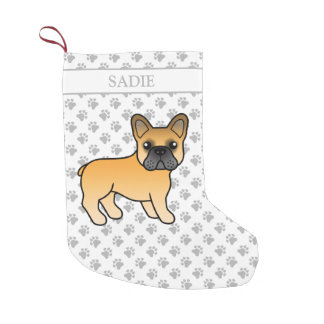 Fawn French Bulldog Cute Cartoon Dog &amp; Name Small Christmas Stocking