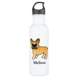 Fawn French Bulldog Cute Cartoon Dog &amp; Name Stainless Steel Water Bottle