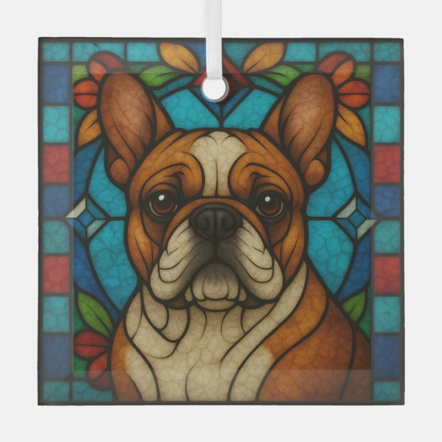 Fawn French Bulldog Dog "Stained Glass" Glass Ornament (Front)