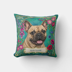 Fawn French Bulldog Floral Botanical Cushion