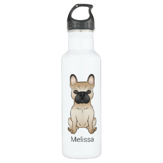 Fawn French Bulldog / Frenchie Cartoon Dog &amp; Name Stainless Steel Water Bottle