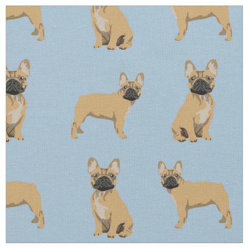 Fawn French Bulldog Light Blue Fabric