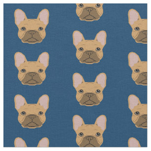 Fawn French Bulldogs Navy Blue Fabric