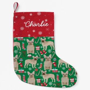Fawn Frenchie Custom name dog christmas Small Christmas Stocking