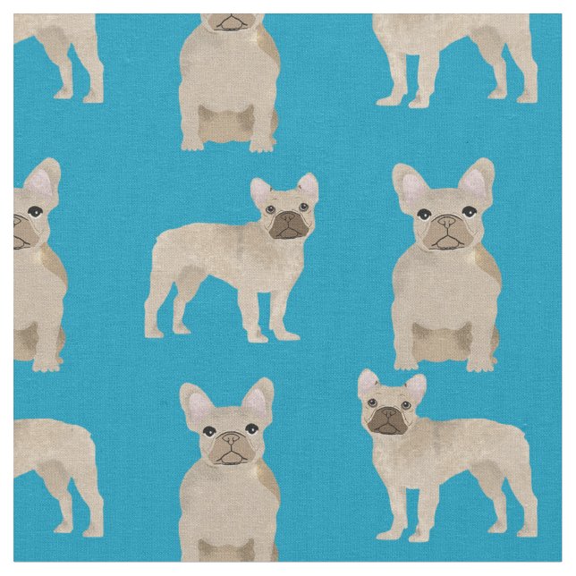 Fawn Frenchie Dog Teal Fabric (Close Up)