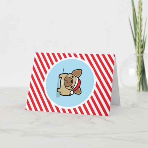 Fawn Frenchie on Candy Cane Stripes Holiday Card