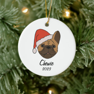 Fawn Frenchie Santa Hat Christmas Ornament