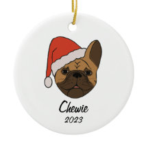 Fawn Frenchie Santa Hat Christmas Ornament