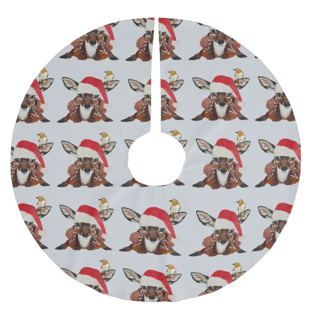 FAWN & GOLDEN BIRD CHRISTMAS BRUSHED POLYESTER TREE SKIRT (Front)