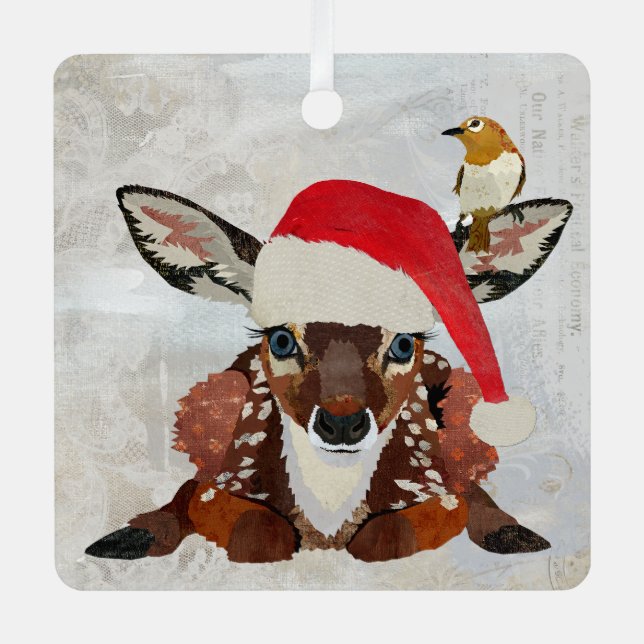 FAWN & GOLDEN BIRD CHRISTMAS METAL ORNAMENT (Front)