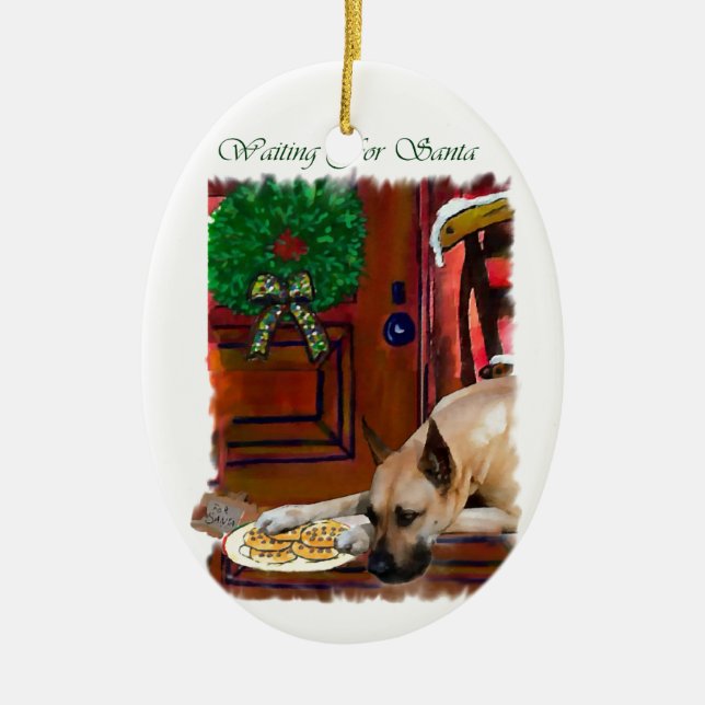Fawn Great Dane Christmas Ceramic Ornament (Front)