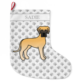Fawn Great Dane Cute Cartoon Dog &amp; Name Large Christmas Stocking