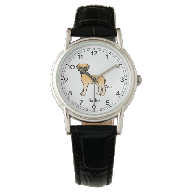 Fawn Great Dane Cute Cartoon Dog & Name Watch (Front)