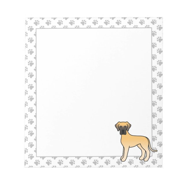 Fawn Great Dane Cute Cartoon Dog Notepad (Front)