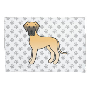 Fawn Great Dane Cute Cartoon Dog & Paws Pillow Case
