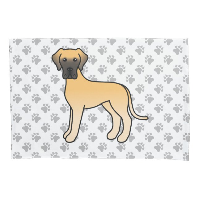 Fawn Great Dane Cute Cartoon Dog & Paws Pillow Case (Front)