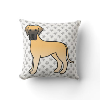 Fawn Great Dane Cute Cartoon Dog &amp; Paws Throw Pillow