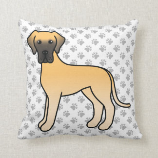 Fawn Great Dane Cute Cartoon Dog &amp; Paws Throw Pillow