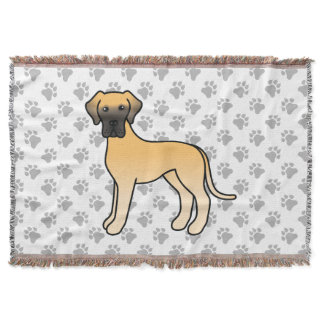 Fawn Great Dane Cute Cartoon Dog Throw Blanket