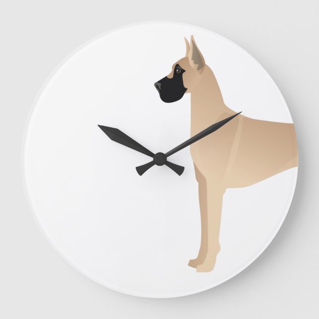 Fawn Great Dane Dog Breed Illustration Silhouette Large Clock (Front)