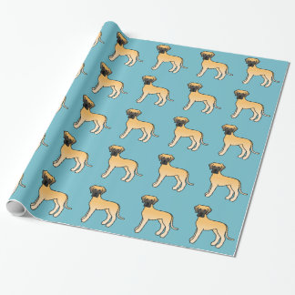 Fawn Great Dane Dog Pattern On Blue Color Wrapping Paper