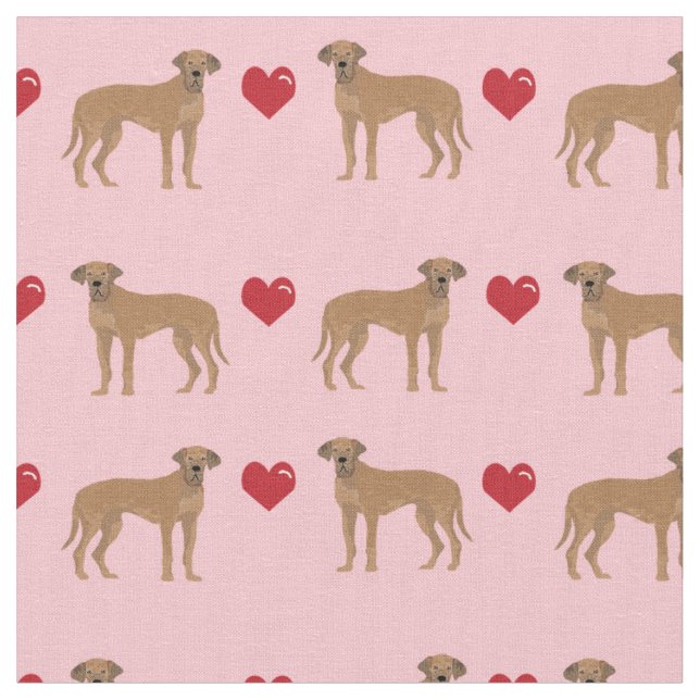 Fawn great dane dogs love hearts fabric (Close Up)