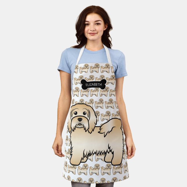 Fawn Havanese Cute Cartoon Dog Illustration & Name Apron (Worn)
