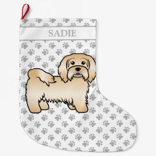 Fawn Havanese Cute Cartoon Dog Illustration & Name Large Christmas Stocking