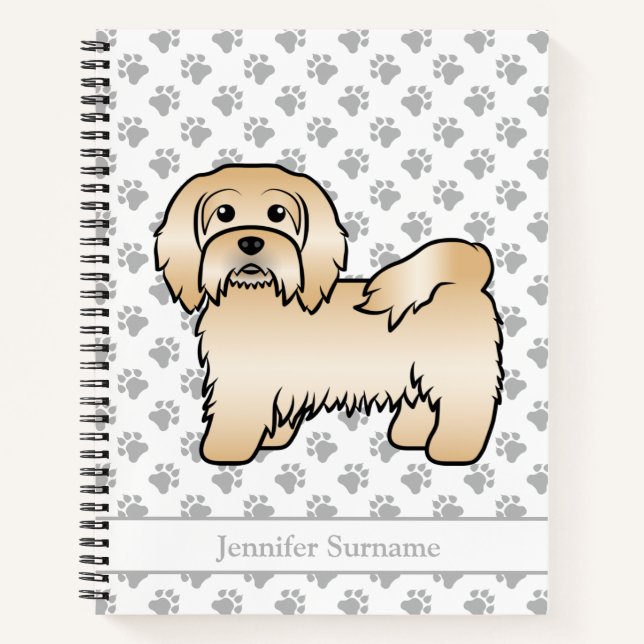 Fawn Havanese Cute Cartoon Dog Illustration & Name Notebook (Front)