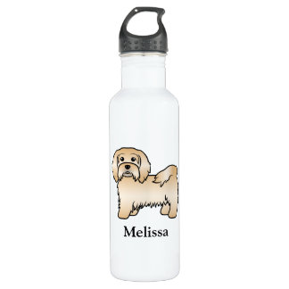 Fawn Havanese Cute Cartoon Dog Illustration &amp; Name Stainless Steel Water Bottle
