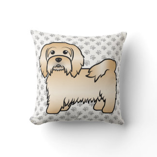 Fawn Havanese Cute Cartoon Dog Illustration &amp; Paws Throw Pillow