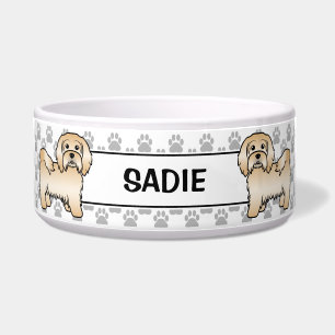 Fawn Havanese Cute Cartoon Dog With Paws & Name Bowl