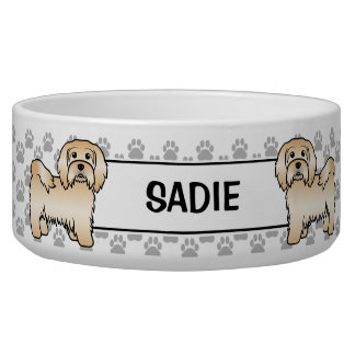 Fawn Havanese Cute Cartoon Dog With Paws &amp; Name Bowl