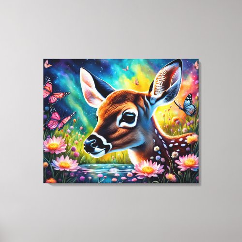Fawn in Meadow Pond  Canvas Print