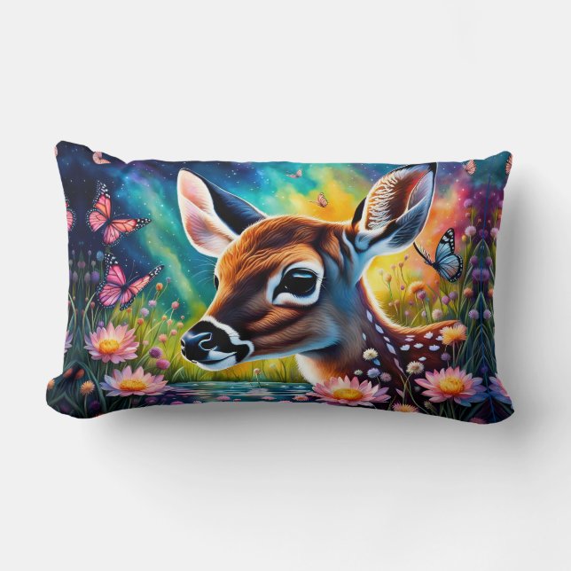 Fawn in Meadow Pond  Lumbar Pillow (Front)
