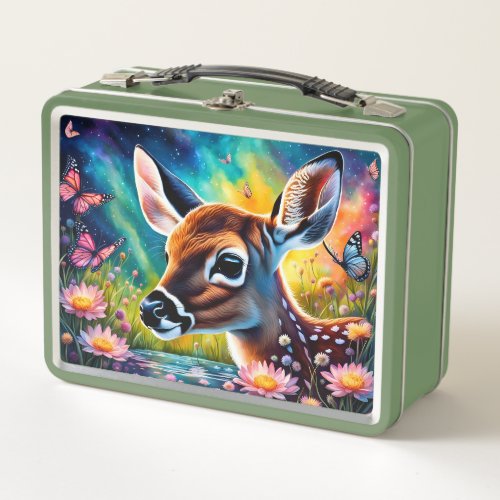Fawn in Meadow Pond  Metal Lunch Box