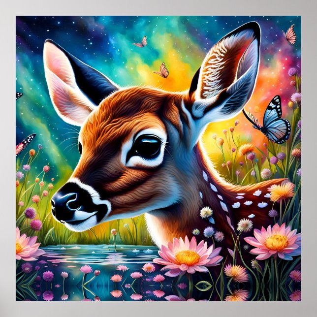 Fawn in Meadow Pond  Poster (Front)