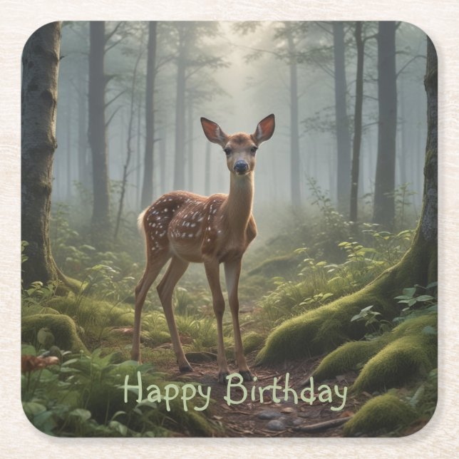Fawn in the Forest Square Paper Coaster (Front)