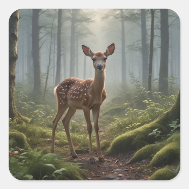Fawn in the Forest Square Sticker (Front)