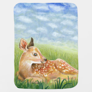 Fawn in the Grass Illustration  Baby Blanket