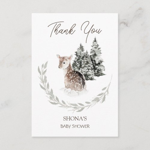 Fawn in Winter Baby Shower Thank You Enclosure Card