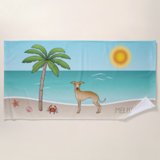 Fawn Italian Greyhound At Tropical Summer Beach - Beach Towel